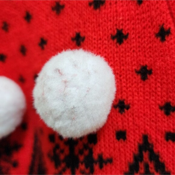 Coca Cola Cardigan Sweater XS Red Black White Bears Real Thing Pom Poms Novelty - Picture 9 of 12